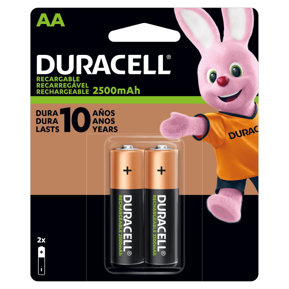 Baterias Duracell recarregáveis ​​de tamanho AA em uma embalagem de 2 peças