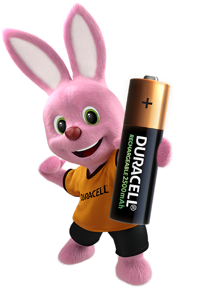Duracell Bunny segurando a bateria recarregável AA 2500mAh