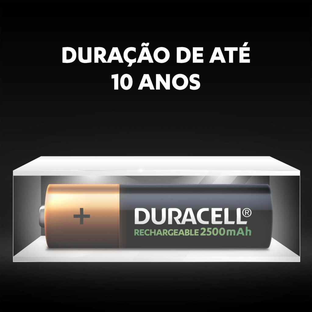Pilhas Duracell recarregáveis ​​AA 2500 mAh não utilizadas, novas e alimentadas por até 10 anos em armazenamento ambiente
