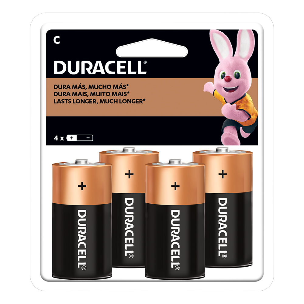 Bateria Duracell alcalina C tamanho C em uma embalagem de 4 peças