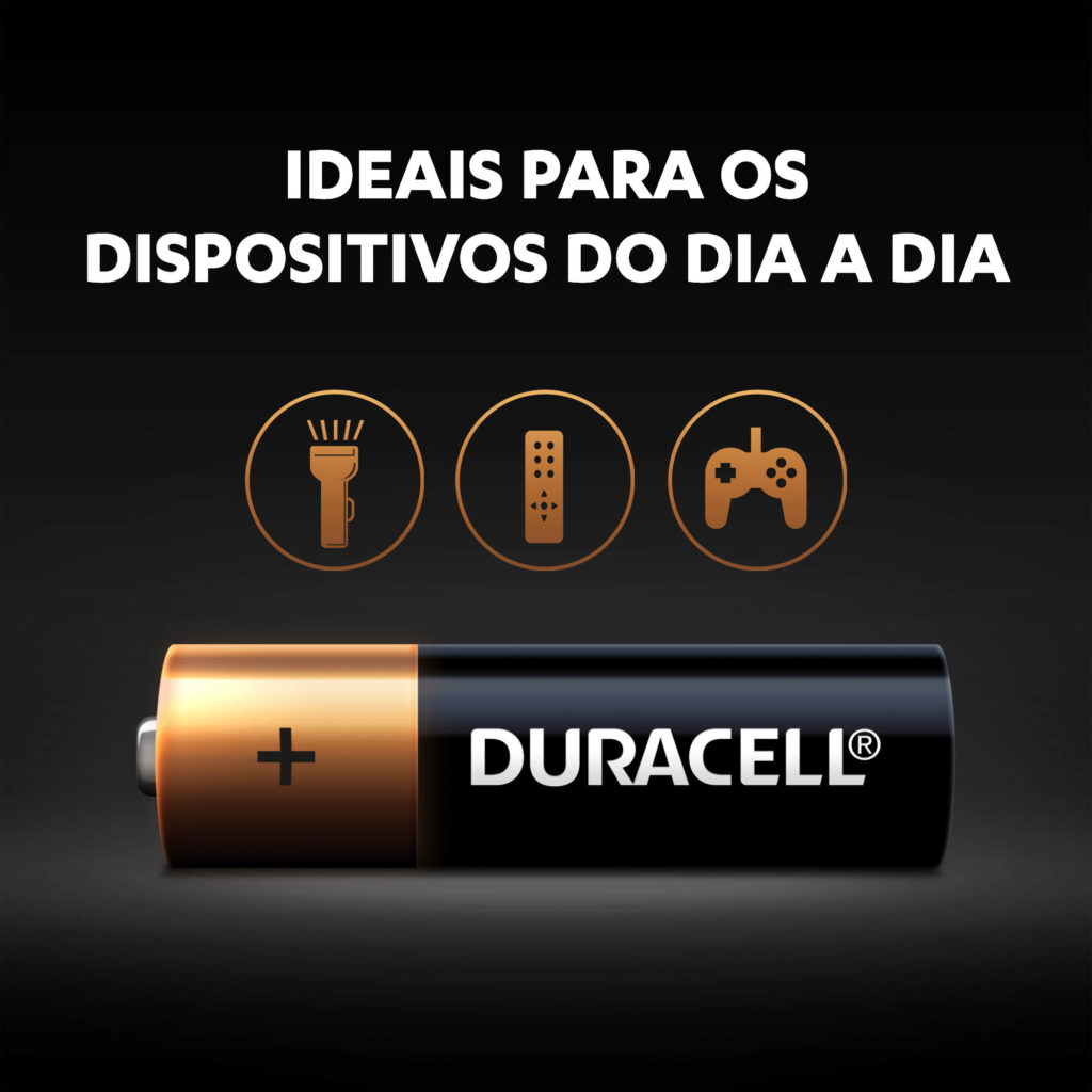 Bateria Duracell alcalina AA adequada para dispositivos do cotidiano