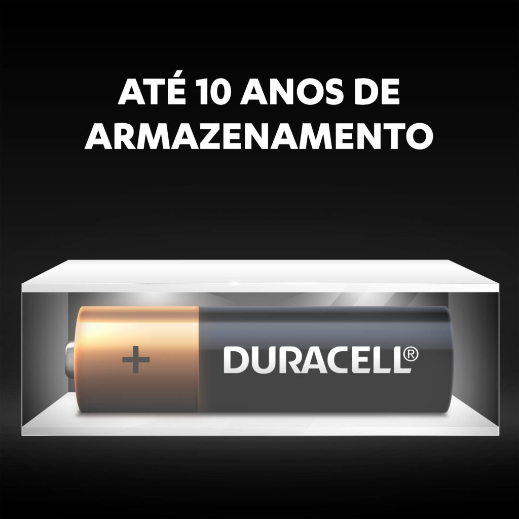 As pilhas alcalinas AA da Duracell permanecem frescas e alimentadas por até 10 anos em armazenamento ambiente