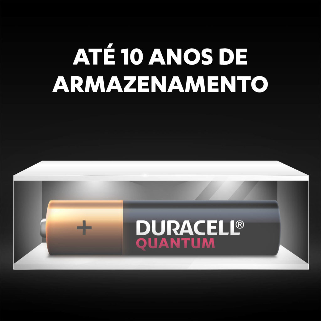 As baterias Duracell Quantum AAA permanecem frescas e alimentadas por até 10 anos em armazenamento ambiente